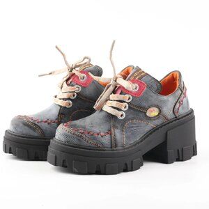 TMA EYES Women's Lace Up Washed Leather Round Toe Levitators